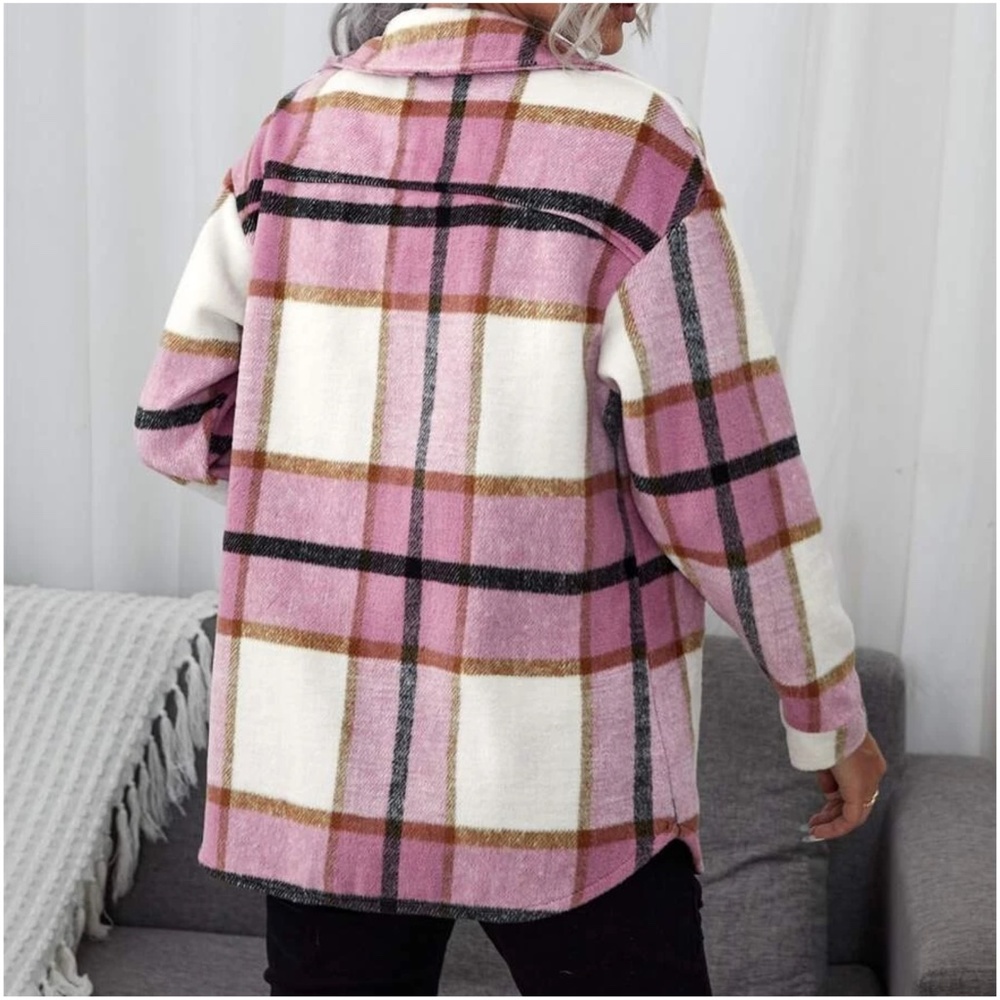 Cozy Plaid Pocket Button Down Oversized Jacket Shacket - Picture 9 of 9